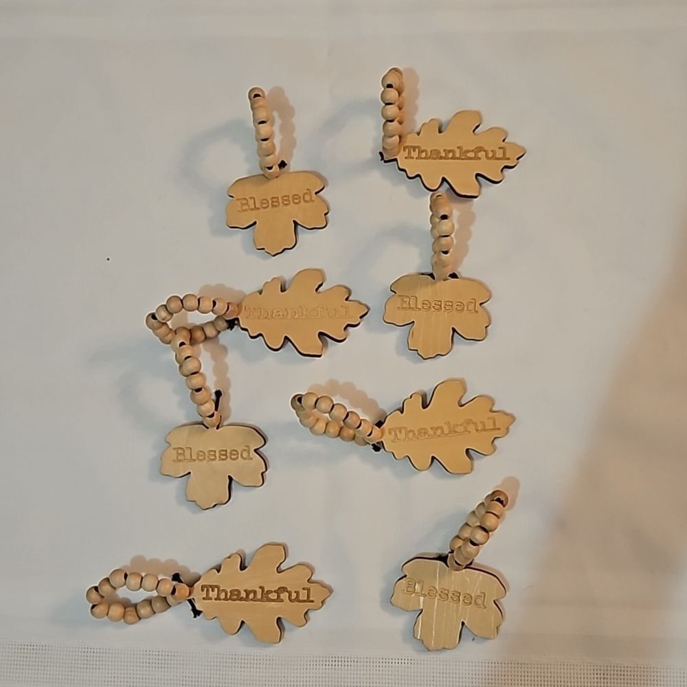 Pottery Barn Thankful & Blessed Wooden Napkin Rings Set of 8